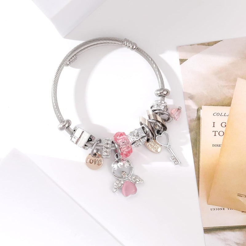 DS Charm Bracelets for girls,exquisite cute cartoon friendship bracelets Silver Stainless Steel Bangle with birthday Gift box, Adjustable girls jewelry Suitable for holiday gifts - Image 3